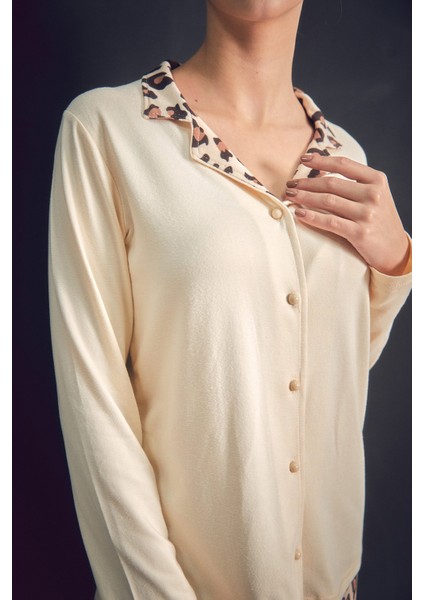 Leopar Desenli Gömlek Yaka 2 Li Pijama Takımı