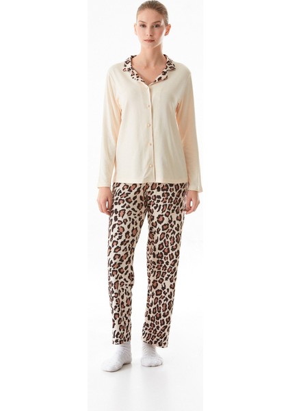 Leopar Desenli Gömlek Yaka 2 Li Pijama Takımı