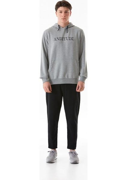 Anditude Baskılı Kapüşonlu Kanguru Cepli Sweatshirt