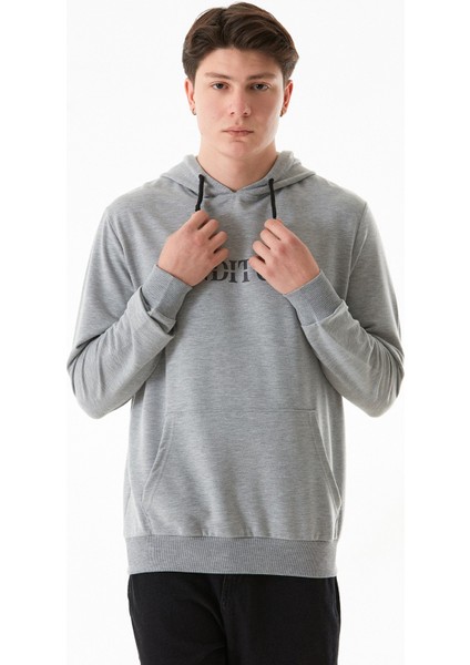 Anditude Baskılı Kapüşonlu Kanguru Cepli Sweatshirt