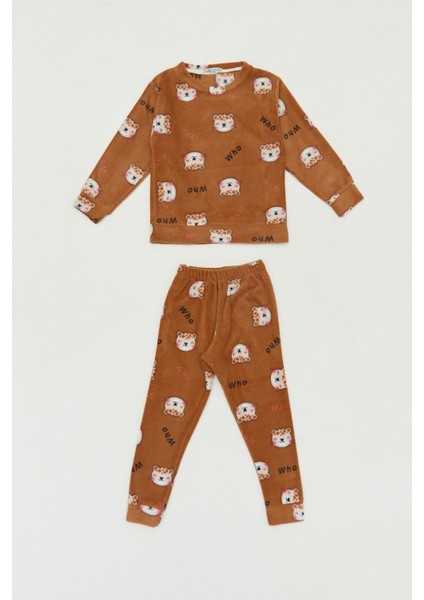 Desenli Bisiklet Yaka Polar Çocuk Pijama Takımı