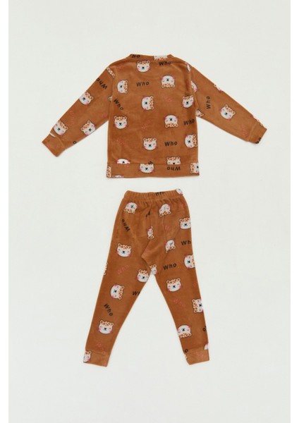 Desenli Bisiklet Yaka Polar Çocuk Pijama Takımı