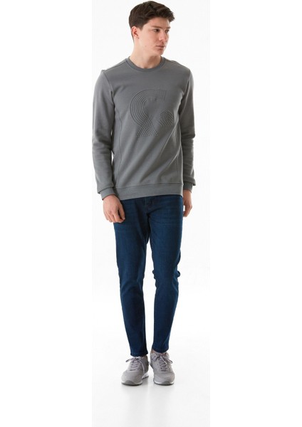 Kabartma Desenli Bisiklet Yaka Sweatshirt