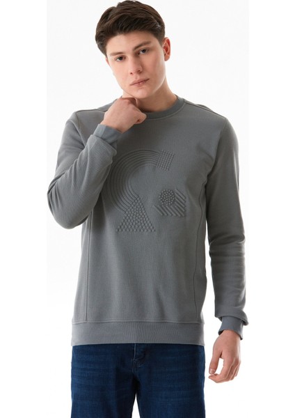 Kabartma Desenli Bisiklet Yaka Sweatshirt