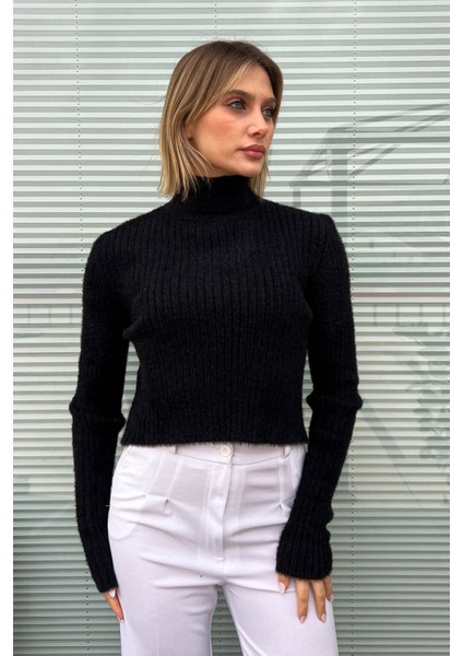 Kadın Fitlli Balıkçı Crop Kazak 6627