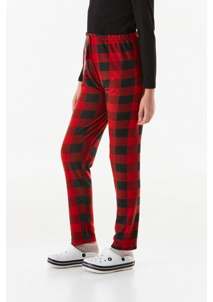 Ekose Desenli Süet Kız Çocuk Pijama Altı