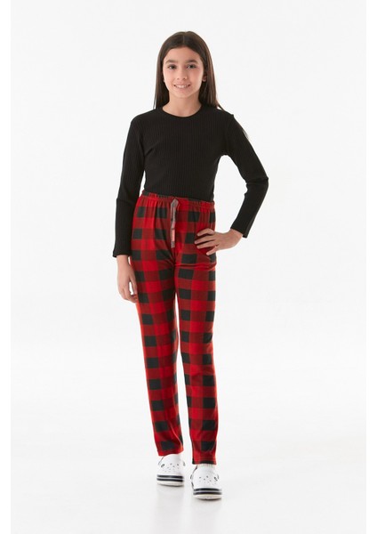 Ekose Desenli Süet Kız Çocuk Pijama Altı