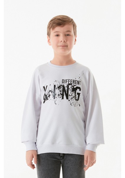 Kıng Baskılı Bisiklet Yaka Erkek Çocuk Sweatshirt