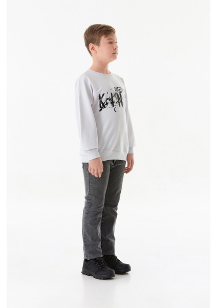 Kıng Baskılı Bisiklet Yaka Erkek Çocuk Sweatshirt