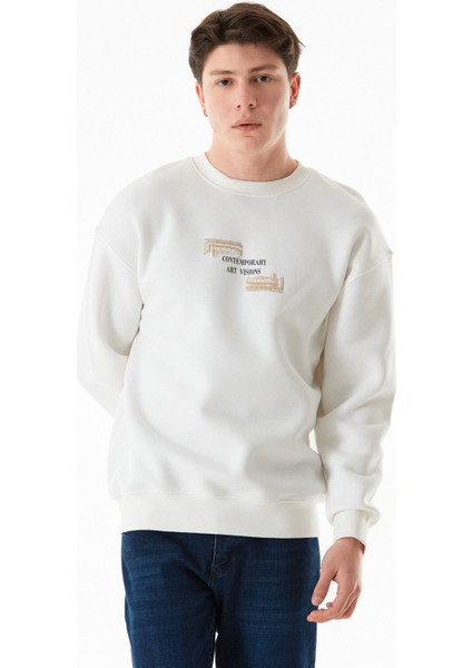 3 Iplik Kabartma Baskılı Bisiklet Yaka Sweatshirt