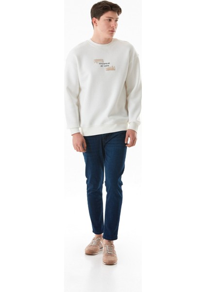 3 Iplik Kabartma Baskılı Bisiklet Yaka Sweatshirt modelleri