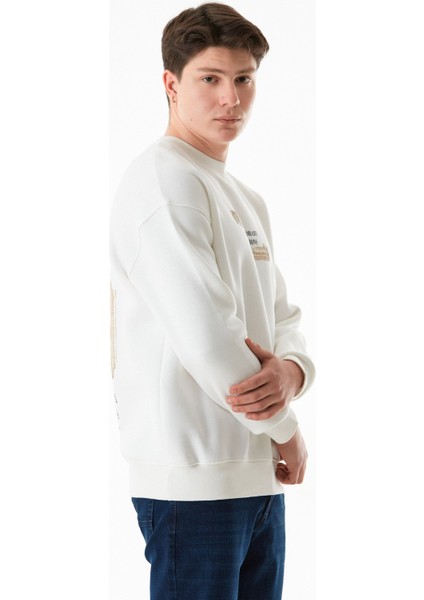 3 Iplik Kabartma Baskılı Bisiklet Yaka Sweatshirt indirimleri