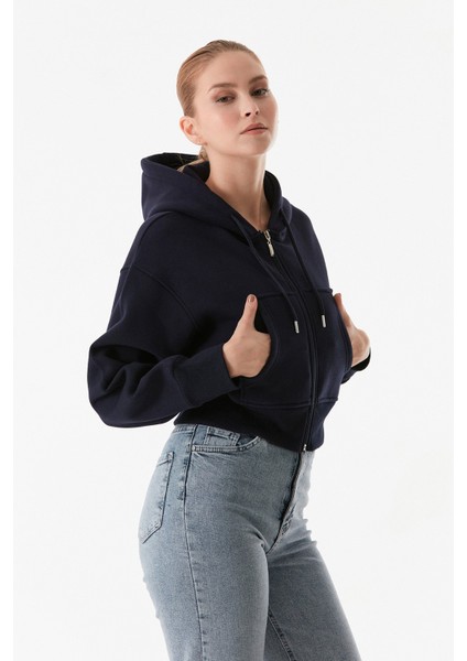 3 Iplik Basic Kapüşonlu Crop Sweatshirt Hoodie