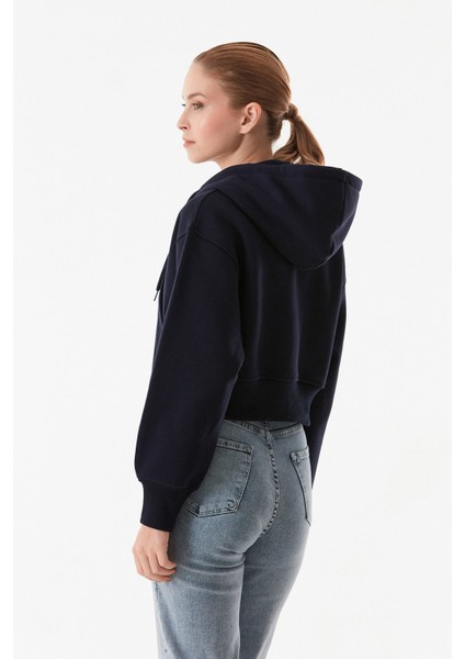 3 Iplik Basic Kapüşonlu Crop Sweatshirt Hoodie