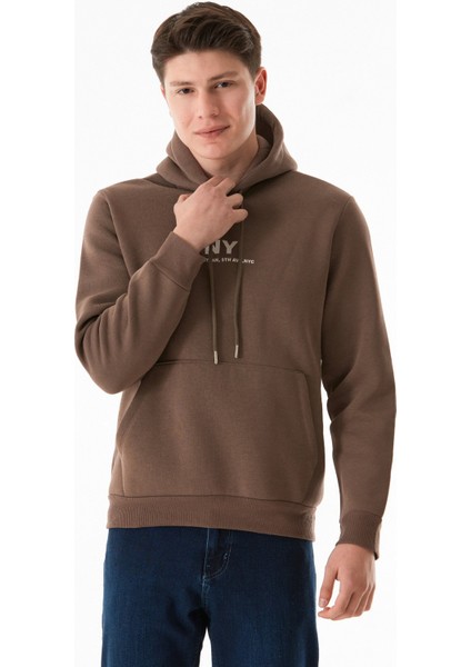 3 Iplik Ny Baskılı Kapüşonlu Sweatshirt