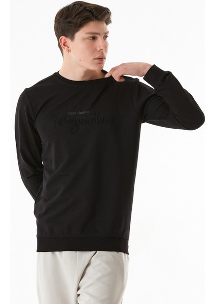 Yazı Kabartmalı Bisiklet Yaka Sweatshirt