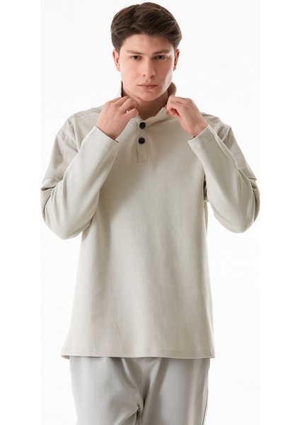 Basic Gömlek Yaka Düğmeli Sweatshirt