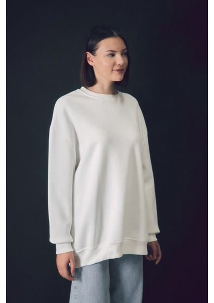 3 Iplik Çift Kalp Nakışlı Oversize Sweatshirt modelleri