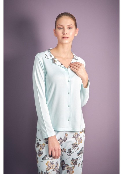 Yaprak Desenli Gömlek Yaka 2 Li Pijama Takımı fiyatları