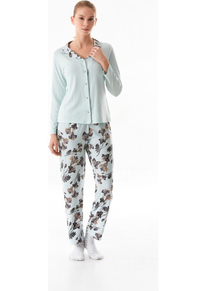 Yaprak Desenli Gömlek Yaka 2 Li Pijama Takımı indirimleri