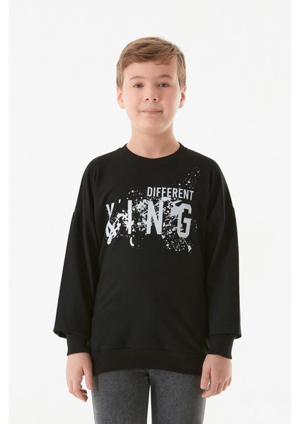 Kıng Baskılı Bisiklet Yaka Erkek Çocuk Sweatshirt
