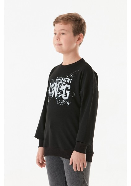 Kıng Baskılı Bisiklet Yaka Erkek Çocuk Sweatshirt fiyatları