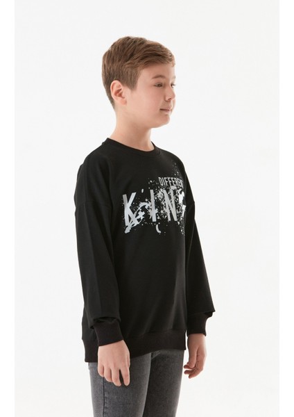 Kıng Baskılı Bisiklet Yaka Erkek Çocuk Sweatshirt fırsatları