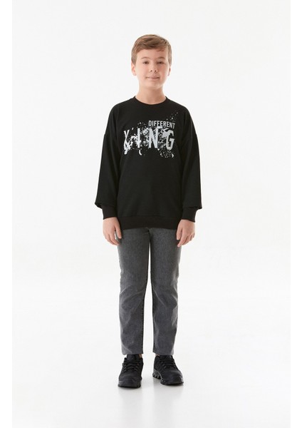 Kıng Baskılı Bisiklet Yaka Erkek Çocuk Sweatshirt indirimleri