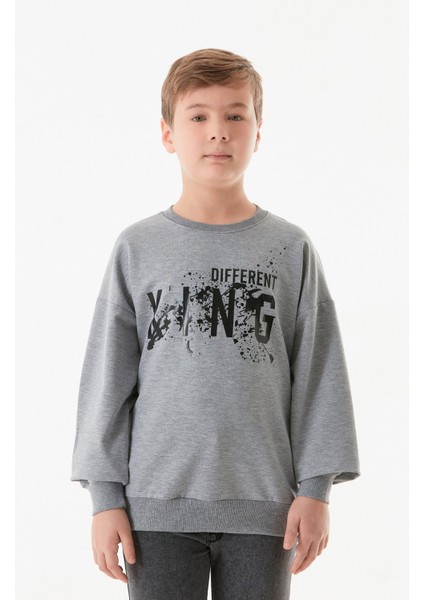 Kıng Baskılı Bisiklet Yaka Erkek Çocuk Sweatshirt