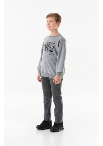 Kıng Baskılı Bisiklet Yaka Erkek Çocuk Sweatshirt fiyatları