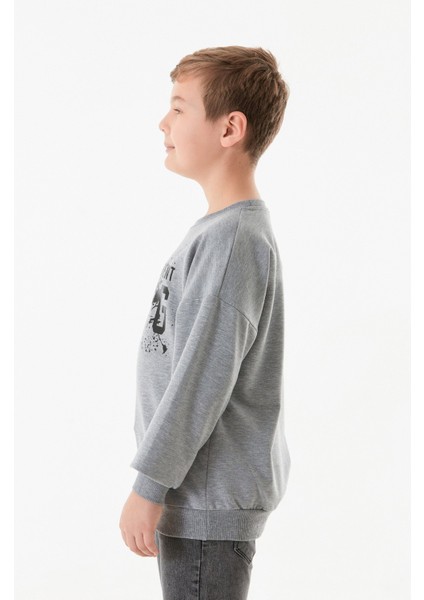 Kıng Baskılı Bisiklet Yaka Erkek Çocuk Sweatshirt modelleri