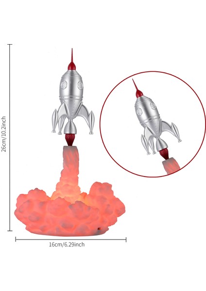 USB 3 Boyutlu Fırlayan Roket Dekoratif Gece Lambası (Yurt Dışından) fırsatları