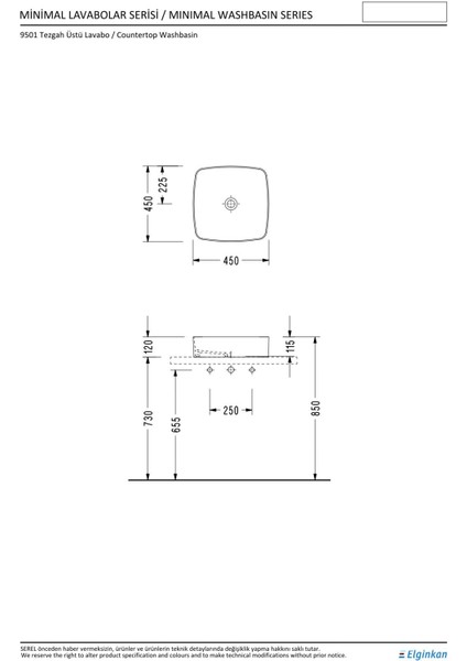 Silimline Kare Lavabo (45X45 Cm) 9501DXS110H