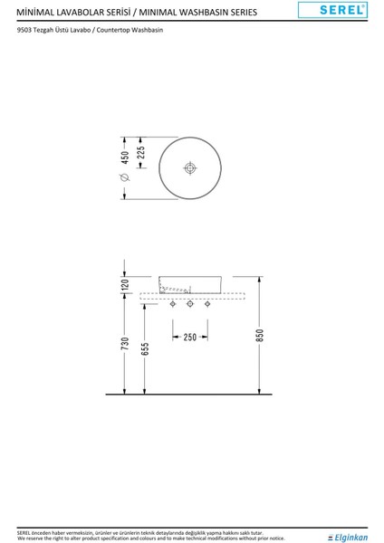 Slimline Silindirik Lavabo (Ø 45 Cm) 9503DXS110H