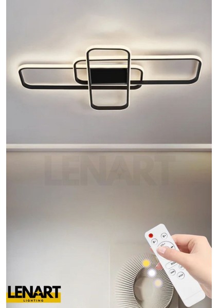 Trio Model Yüksek Aydınlatmalı 85 x 65 cm Büyük Ebat Kumandalı 3 Renk Aydınlatmalı Tavan Modern LED Avize