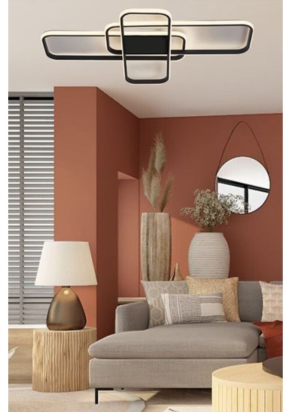 Trio Model Yüksek Aydınlatmalı 85 x 65 cm Büyük Ebat Kumandalı 3 Renk Aydınlatmalı Tavan Modern LED Avize