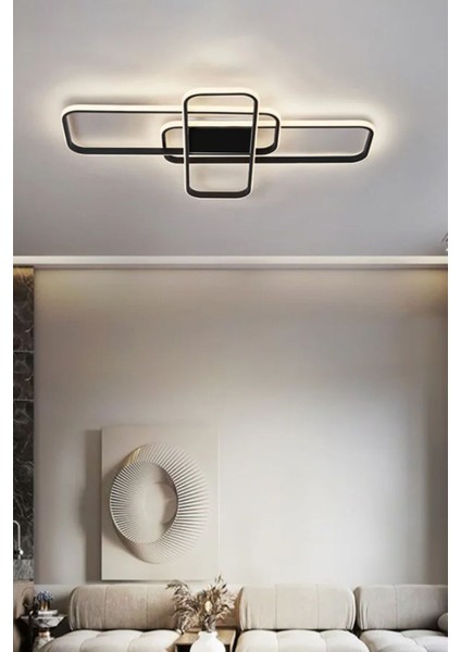 Trio Model Yüksek Aydınlatmalı 85 x 65 cm Büyük Ebat Kumandalı 3 Renk Aydınlatmalı Tavan Modern LED Avize