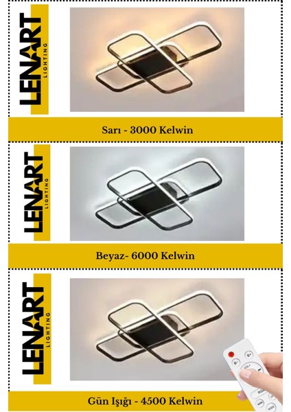 Trio Model Yüksek Aydınlatmalı 85 x 65 cm Büyük Ebat Kumandalı 3 Renk Aydınlatmalı Tavan Modern LED Avize