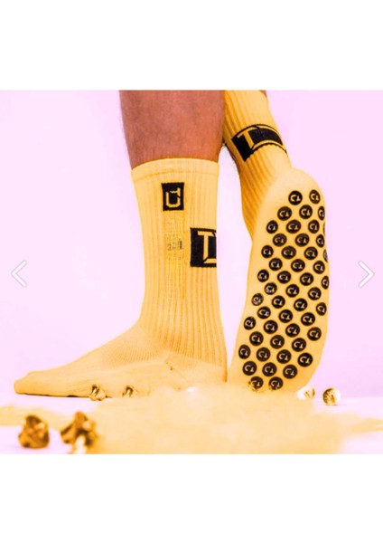 Unisex Sarı Anti Slip Socks Kaymaz Silikon Havlu Taban Dikişsiz Maç Pro Sporcu Çorabı