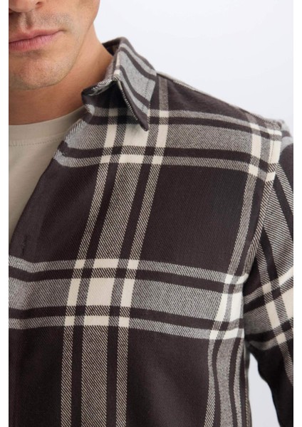 Regular Fit Polo Yaka Kareli Pamuklu Uzun Kollu Gömlek D7557AX24AU indirimleri