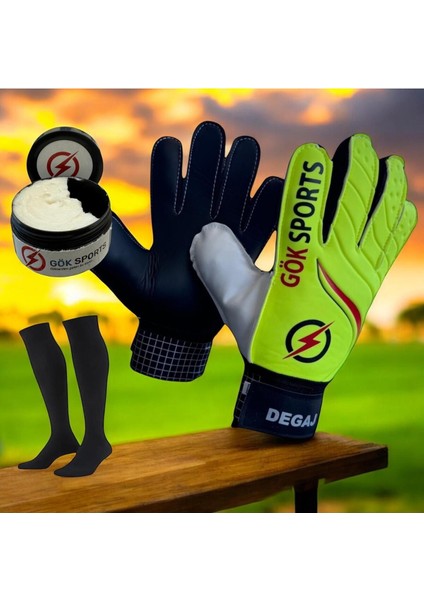 Degaj Çocuk Kapıcı Kaleci Eldiveni Junior Kidz Goalkeeper Gloves Bilek Bandajlı Tutuş Krem Jeli