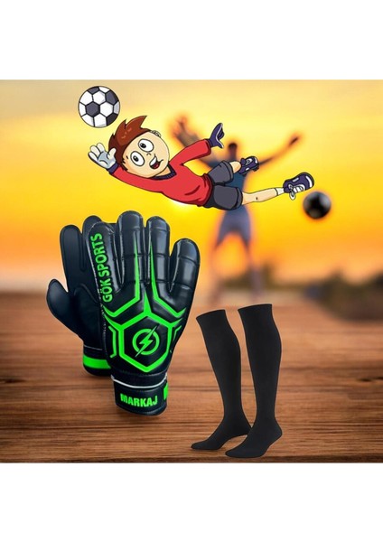 Markaj Çocuk Kemikli Kaleci Eldiveni Futbol Çorabı Bilek Bandajlı Parmak Destekli Kaleci Eldiveni 7