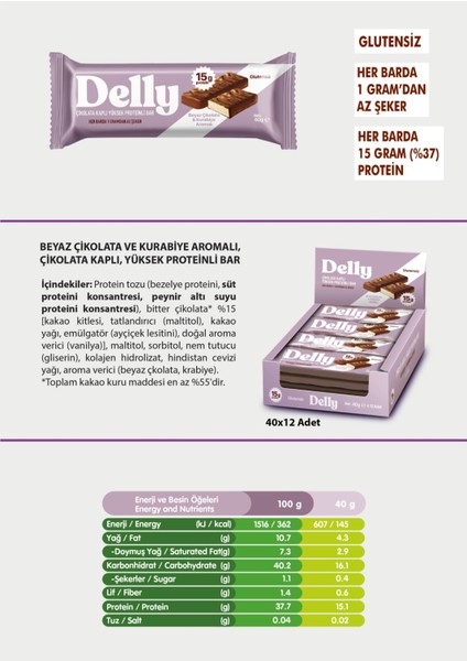 Beyaz Çikolata ve Kurabiye Aromalı, Çikolata Kaplı, Yüksek Protein Bar 40G