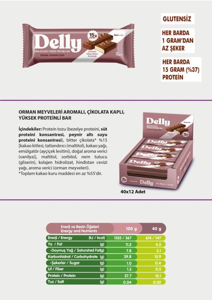 Orman Meyveleri Aromalı, Çikolata Kaplı, Yüksek Protein Bar 40G