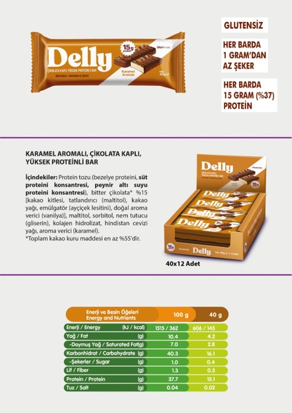 Karamel Aromalı, Çikolata Kaplı, Yüksek Protein Bar 40G