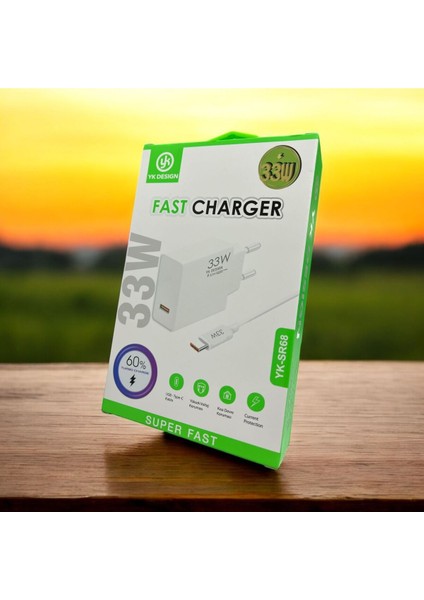 33W (Watt) Turbo Hızlı Şarj Cihazı Adaptörü ve Kablosu (Kutulu Set) YK-SR68
