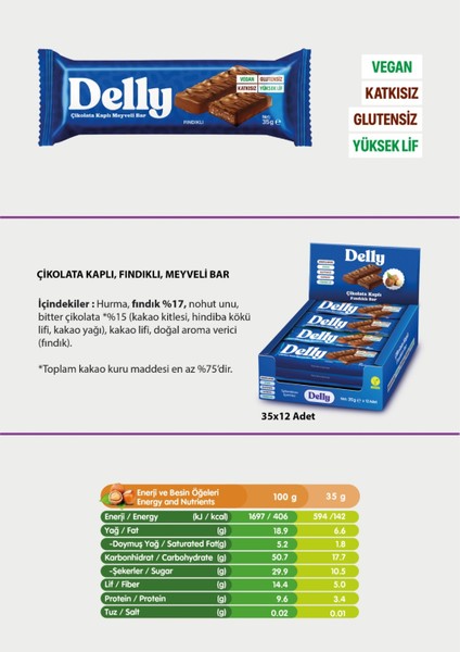 Çikolata Kaplı - Fındıklı Meyveli Bar 35g X 12 Adet