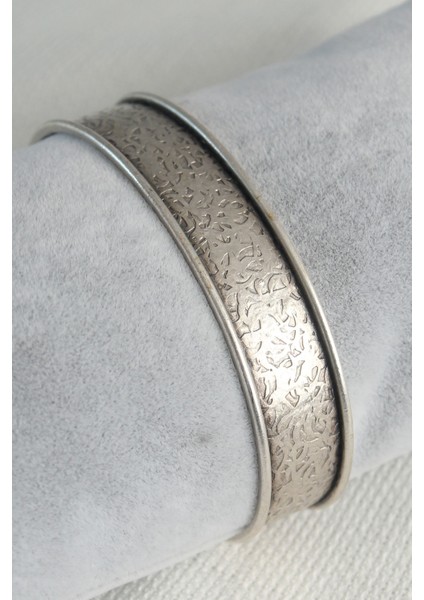 Otantik Gümüş Renk Motif Işleme Detay Plaka Erkek Bileklik - TJ-EB3625