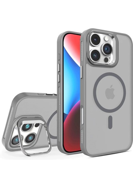 iPhone 16 Pro Max Uyumlu Kılıf Buzlu Tasarımlı Magsafe Lens Standlı Kapak