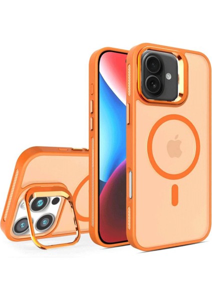 iPhone 16 Plus Uyumlu Kılıf Buzlu Tasarımlı Magsafe Lens Standlı Kapak